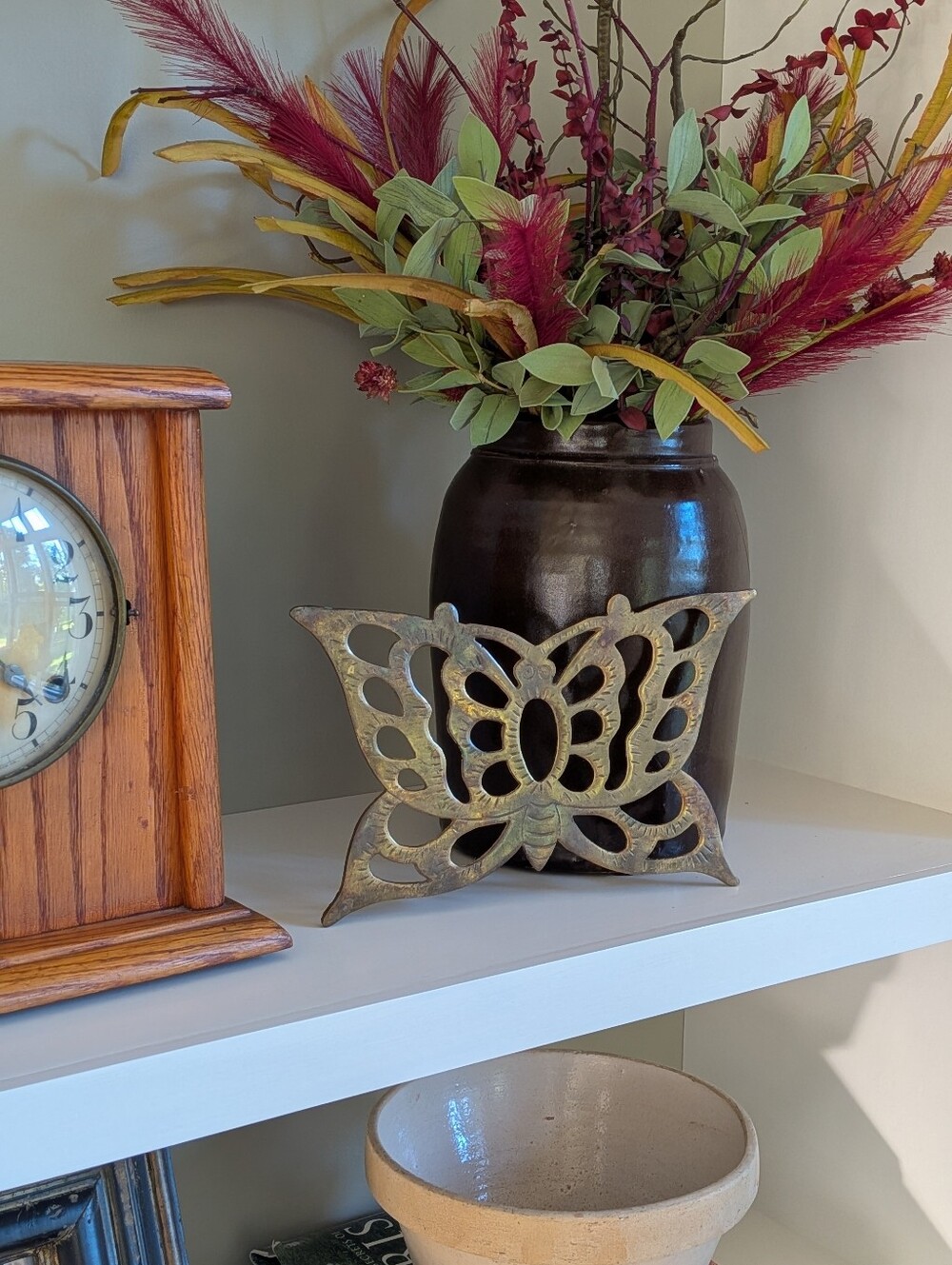Vintage Decorative Brass Gold Tone Decorative Butterfly Trivet Decor Piece